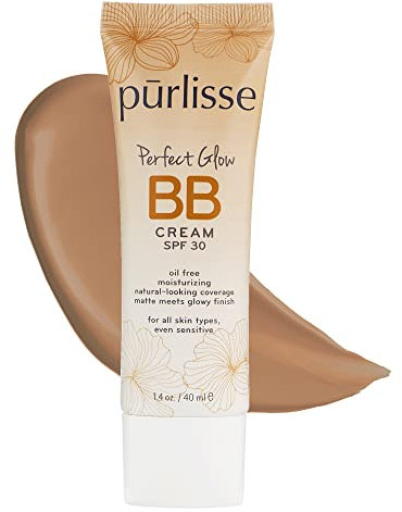 purlisse BB getönte Feuchtigkeitscreme LSF 30 – BB Creme für alle Hauttypen – glättet die Hautstruktur, gleicht den Hautton aus – 40 ml (hellbraun)