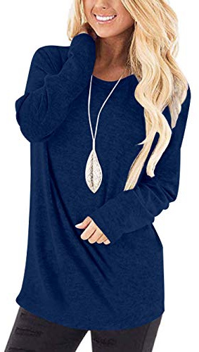 WNEEDU Damen Langarmshirt Lose Casual Pullover Rundhals Leicht Tops | Lockerer Schnitt,Weich & Leicht,Vielseitig kombinierbar für Alltag & Freizeit