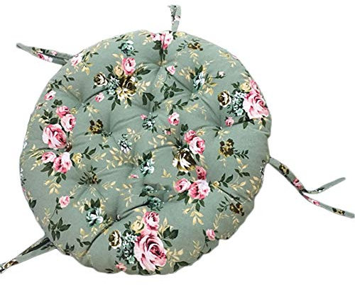 Stuhl-Sitzkissen, weiches, rundes Kissen, rutschfestes Rückenkissen, warm, ländlicher Stil, für drinnen und draußen, Esszimmerstuhlmatte mit Bändern, Grün, 35 x 35 x 7 cm