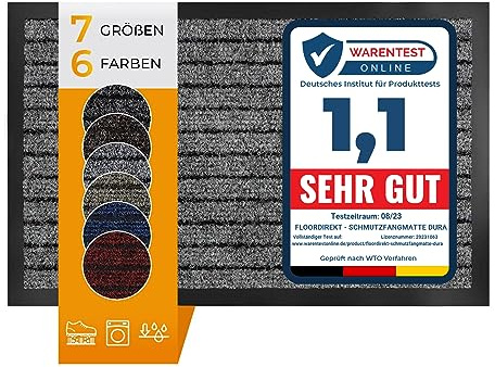 Floordirekt Schmutzfangmatte Dura | Robust & Strapazierfähig | In vielen Größen und Farben | rutschfeste Sauberlaufmatte für Innen und Außen (Grau, 50 x 80 cm)
