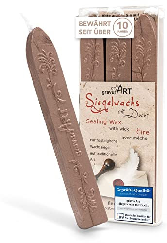 gravurART Siegelwachs Savanne Roségold - Persönliche Briefe versiegeln mit Stempelwachs für Siegelstempel - 3 Stangen Wachs mit Docht