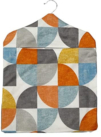 Jolee Fabrics Oilcloth Peg Bags with Wooden Hanger-Water Resistant Peg Bag, Clothes Clip Storage for Any Washing Line (Burnt Orange, Ochre Yellow, Grey Circles Peg Bag)