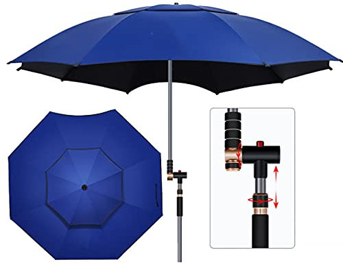 Refue Parasol de Plage Anti UV Portable pour Patio Jardin Camping marché Parasol Terrasse Pare-Soleil Réglable Anti Vent Bleu Marine (Size : 220CM)