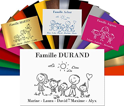 GRAVURE CONCEPT Plaque De Maison Famille Personnalisée Pour Boite Aux Lettres - PVC Blanc Écrit Noir, 12x8cm, 24 Motifs Disponibles