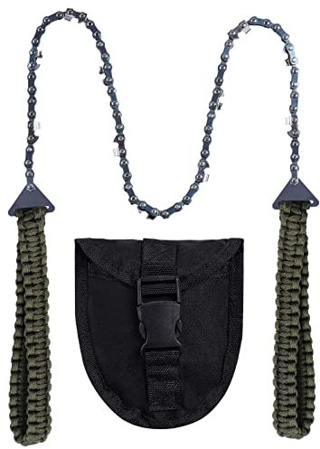 Motosierra de bolsillo con mango de paracaídas (63.5 cm-11 dientes), equipo de supervivencia al aire libre, cadena plegable, sierra de mano rápida para madera y corte de árboles, ideal para camping,