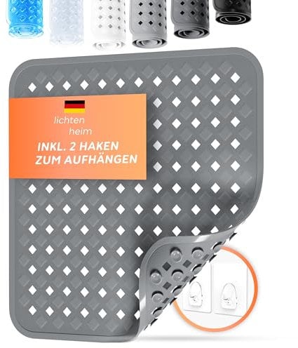 LICHTENHEIM Duschmatte rutschfest 53x53cm | BPA frei Antirutschmatte Dusche | Rutschmatte quadratisch für Baby, Kinder & Senioren | Anti Rutsch Dusch Matte | Duscheinlage Fußmatte Anthrazit