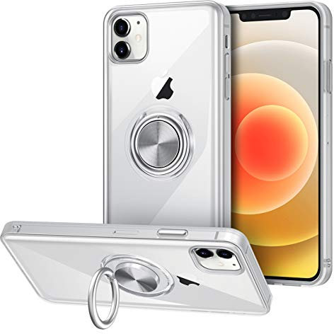 Vunake für iPhone 12 Mini Hülle iPhone 12 Mini Case mit Ring Stand Silikon Cover TPU Handyhülle Dünn Fingerhalter Magnetische Autohalterung Schutzhülle für iPhone 12 Mini 5.4''-Clear
