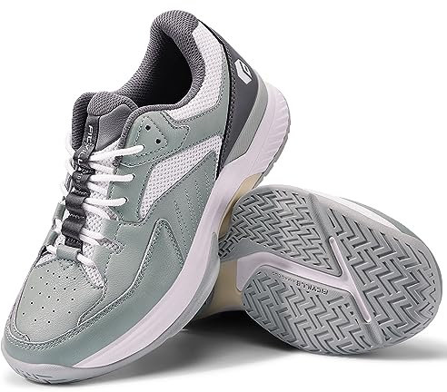FitVille Chaussures de Tennis Extra Larges pour Femme - Respirantes - pour Le Tennis, Le Badminton, la Marche, la Salle de Sport, Vert Avocat, Gris, 38 EU Large