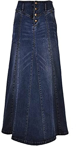 ebossy Damen-Jeansrock mit hoher Taille, Used-Look, A-Linie, Swing, Maxi, lang, Jeansröcke
