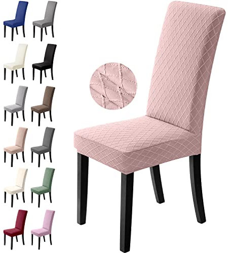 BalladHome Stuhlhussen 6er Set Stretch Stuhlbezug Stuhlüberzug Esszimmerstühle Bezug Universale Elastische Hussen waschbar Abnehmba für Hotel, Bankett, Büro, Partys Deko (6 Stück, Pink)-L