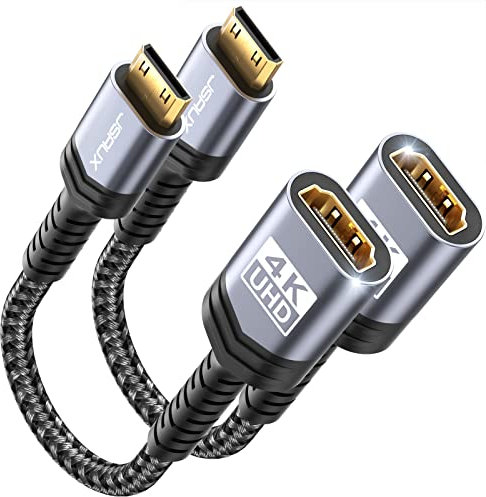 JSAUX Adaptateur Mini HDMI, 【Paquet de 2】 Adaptateur Mini HDMI mâle à HDMI Femme avec 4K@60hz HDR 3D, Compatible avec Carte graphique, Raspberry Pi Zero W, HDTV, Tablette, Projecteur (Gris)