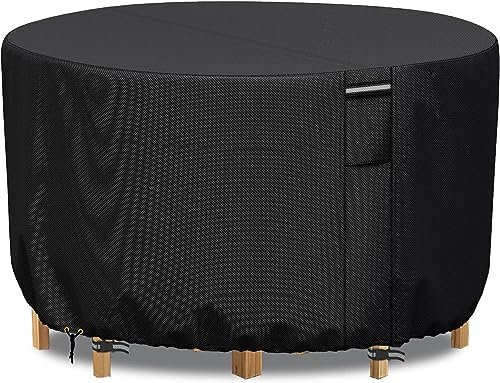 RICHIE Gartenmöbelabdeckungen wasserdicht, Outdoor Runde Gartentischabdeckung mit Belüftung, Heavy Duty Rip Proof 600D Oxford runde Patio Möbel Set Abdeckungen winddicht, Anti-UV (Ø230x90cm) - Schwarz