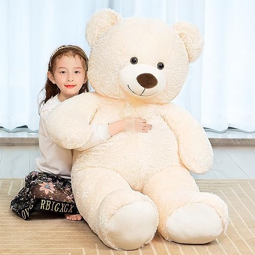 SNOWOLF Teddybär, niedliches Stofftier, Plüschtier, 130 cm, großer Bär, Kuschelpuppe, Geschenk für Kinder, Jungen, Mädchen, Geburtstag, Weihnachten, Valentinstag (1.3m, cremefarben)
