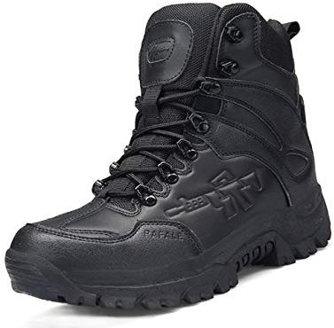 IYVW A09 A Stivali da Trekking da Uomo Stivaletti con Lacci e Cerniera Antiscivolo Stivali in Pelle Traspiranti alla Moda nero 43 EU