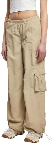 Urban Classics Damen Hose Ladies Wide Crinkle Nylon Cargo Pants Concrete M