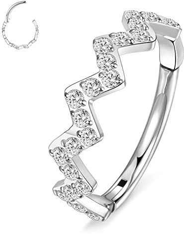 Helix Piercing Schmuck 16G Knorpel Ohrring Silber Nasenring Sägezahnform Mit CZ Conch Creolen Ring Tragus Piercing Daith Chirurgenstahl 8 mm Lobe Septum