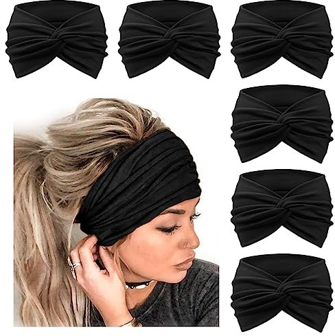 DRESHOW 6 Stück Breite Stirnbänder für Damen Extra Große Turban Stirnband Boho Head Wrap Elastische Haarbänder Haar Twisted Knot Haarschmuck