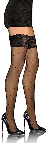 Sesto Senso Medias Autoadhesivas Mujer 20 DEN Negro en Patrones de Lunares Encaje con Silicona 3/4 Dots