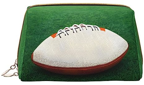 vacsAX small makeup bag Stylish Leather Makeup Bag with - Perfect for Makeup, Toiletries, and Brushes White Rugby Ball, White Rugby Ball, One Size