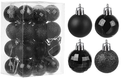 uxcell 24 schwarze Weihnachtskugeln, bruchsicher, hängende Kugeln für Weihnachtsbäume, Hochzeiten, Party-Dekorationen