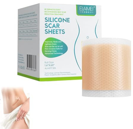 Silikonpflaster für Narben, Narbenpflaster für Narben Durch C-Sektion, Operationen, Verbrennungen, Keloid, Akne und mehr, Vorrat für 8-12 Monate Silikon-Narbenrolle, 4cmx150cm (1 Rolle)