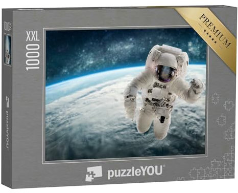 Puzzle 1000 Teile XXL „Astronaut im Weltraum in der Nähe des Planeten Erde Blick von der ISS Sterne und Galaxien ungerichtet“