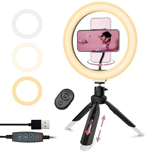 RealPlus 10 Ringlicht mit Bluetooth-Controller, Ringlicht Handy mit Stativ Handy & Kamera Stativ für Selfie, Video, Make-up, TikTok, YouTube, Instagram, Streaming Licht, Geschenk für Frauen