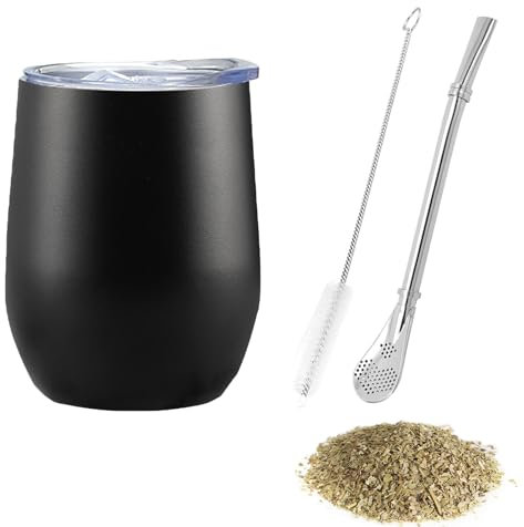 SVUPUE Taza para mate, yerba mate, taza de té de calabaza de acero inoxidable, juego de té de yerba de doble pared, adecuado para té mate y café, negro