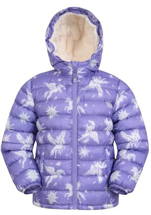 Mountain Warehouse Seasons Fur-Lined Kids Padded Jacket - Lightweight, Warm & Water-resistant Puffer Coat, Boys & Girls - For Autumn Winter, School & Outdoors Dusky Purple Kids Size 9-10 Years