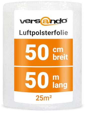 versando Premium Luftpolsterfolie 50m x 0,5m Versand, Verpackung, Umzug Noppenfolie Bubble Wrap LPF Rolle