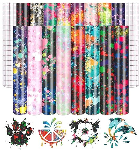 Tintnut Vinylfolie Plotter, 16Pack 30cmx 25cm Spritzer Plotterfolie Vinyl mit 2 Transferfolie Plotter für Cricut, und andere Plotter
