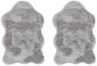 -LUXOR- living Kunstfell Coste Flauschiger Teppich Schlafzimmer - ideal zur Verwendung als Bettvorleger Schlafzimmer 2er Set 55 x 80 cm grau
