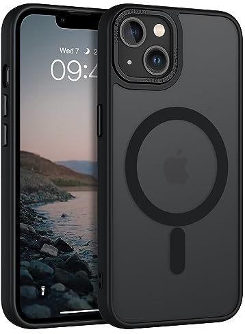 BENTOBEN Magnetic Case for iPhone 13/iPhone 14, Translucent Matte Black Slim Soft TPU Shockproof Protective Cover, Compatible with MagSafe