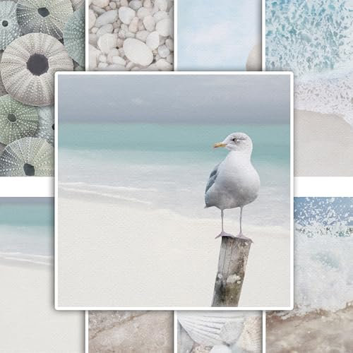 GRAZDesign Fliesenaufkleber Bad & Küche, maritim Leuchtturm Watercolor, Klebefliesen selbstklebend (Muscheln, 15x15cm - 30 Stück)