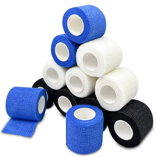 Lectorias 12 Rouleaux 450 cm Long Bandage autoadhésif, Elastique, Bande cohesive pour Les Mains ou La Genoux, Bande Auto Adhesive pour Les Sports, Les Chevaux, Les Chiens (5cm Largeur)