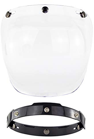Drfeify Visiera per Casco Aperto, Visiera per Casco con Protezione UV Visiera per Casco a Visiera per Casco retrò per Caschi a 3 Bottoni (Trasparente)