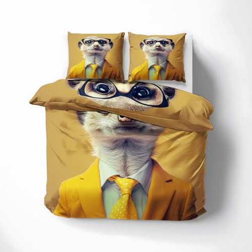 Erdmännchen Bettwäsche 220x240 - Lustige Tiere Bettbezug 220x240 3 Teilig - Wendebettwäsche & 2 Kissenbezug 80x80 cm - Weiche Mikrofaser Bettwäsche-sets mit Reißverschluss - Schlafzimmer Bett Deko
