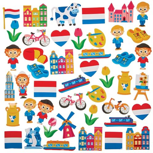 Baker Ross FN009 Niederlande Schaumstoffaufkleber - Packung mit 150, niederländische Aufkleber für Kinder Basteln und Karten