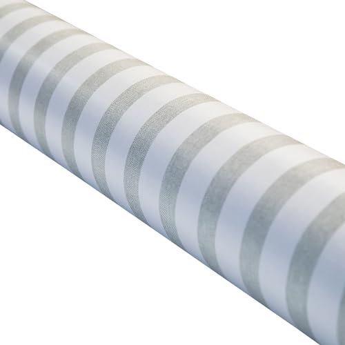 Cofan Rouleau de nappe anti-taches Motif rayures blanches et beiges Matériaux : vinyle et polyester Imperméable Facile à nettoyer Taille 1,40 x 20 m