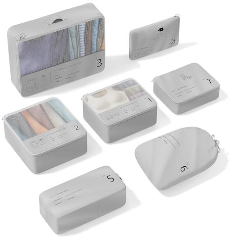 Koffer Organizer, Yomisee Packing Cubes 7 Teilige Koffer Organizer Set Packwürfel Set Reise Kleidertaschen Travel Organizer Packtaschen für Koffer (Grau)