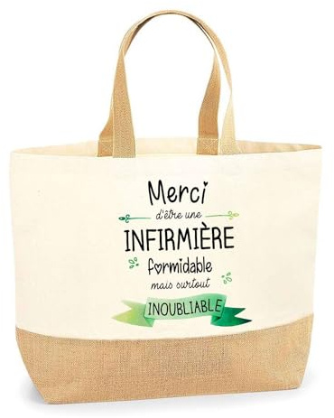 Planetee Sac Infirmière Inoubliable | Cabas de Plage Courses Coton et Toile de Jute Idée Cadeau Femme