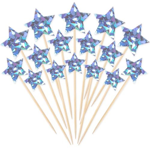 Thinp 30 Pcs Star Cupcake Toppers,Cupcake Picks Glitter Star Picks Mixed Size Silver Laser Cupcake Toppers Light Saber Cupcake Toppers Cupcake Topper Sticks for Wedding Baby Shower Birthday Party