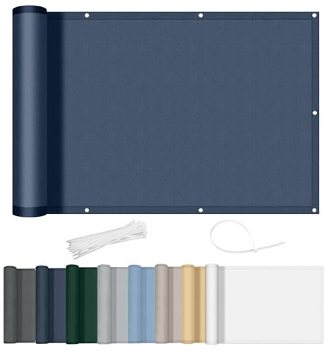 AXT SHADE Brise Vue Balcon 90x500cm Imperméable Cache Vue Balcon Protection UV Opaque Résistant aux Contre Vent avec Trous et Serre Câbles pour Exterieur Terrasse-Bleu Foncé