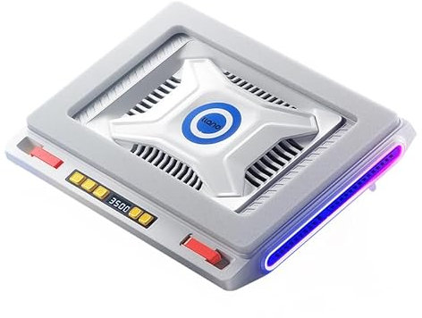 llano V10 Gaming Laptop Cooler, RGB Laptop Cooling Pad Stand with Powerful 4.72 Inch External Turbo Cooling Fan, Fast Cooling Computer 13-17.3inch, 3 Adjustable Stand, 4-Port USB C&A (White)