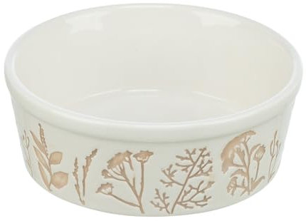 TRIXIE Dog Feeding Bowl with Plant Pattern Textured Ceramic White/Taupe