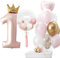 DazzJoy Geburtstagsdeko 1 Jahr Mädchen, Rosa Luftballon Deko 1. Geburtstag Mädchen Junge, Herz Folienballon 1 Jahr Geburtstag Mädchen, Erster Geburtstag Mädchen, Helium Ballon 1 Geburtstag Mädchen