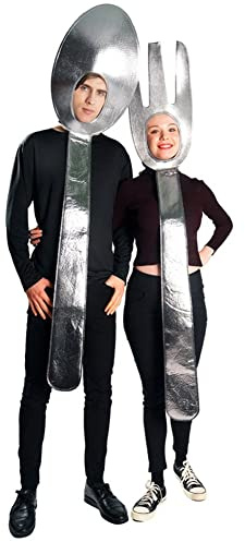 Keuyeo Unisex Adult Spoon Soup Fork Tunic Costume Funny Couples Kitchen Utensil Suits Halloween Cosplay Adult Lover Party Jumpsuit