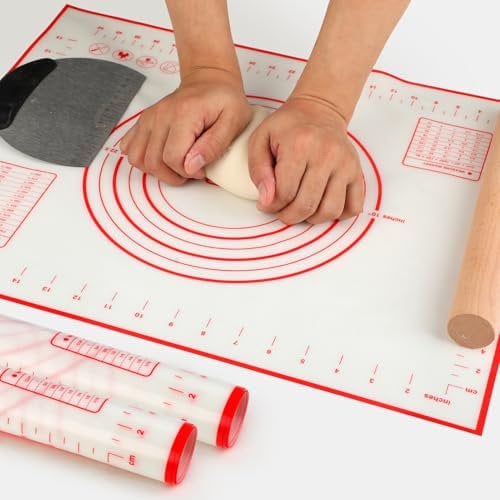 Silicone Pastry Baking Mat Non-Stick Baking Mat with Measurement,Large Silicone Baking Mats Sheet,Non-Slip Silicon Dough kneading Mat,for Pie/Cake/Pizza Mats (Red, 50×40cm)