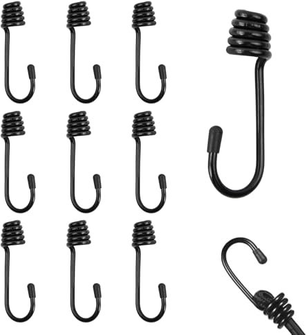 YILANJIN 10 Pezzi Ganci a Spirali, Ganci Bungee, Ganci a Spirale Rivestiti in Plastica, Gancio Per Corde Elastiche, Ganci Per Tenditori, Acciaio Carbonio Ganci per Campeggio, Tende, Teloni (A)