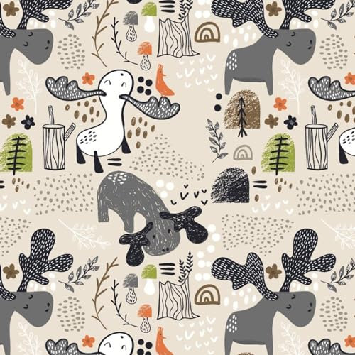 VmG-Store 1m Baumwollstoff zum Nähen 100% Baumwolle Nähstoff KEINE Meterware Kinderstoff Patchwork DIY Basteln Quilten Handwerken (Elche Wald Bb020)